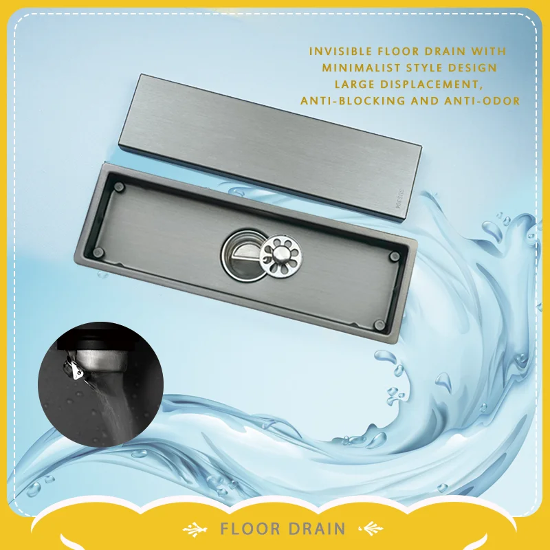 

10*30CM Rectangular Bathroom Floor Drain High-Quality Stainless Steel Filter Hidden Deodorant Hair Grate Waste Drain for Bathroo