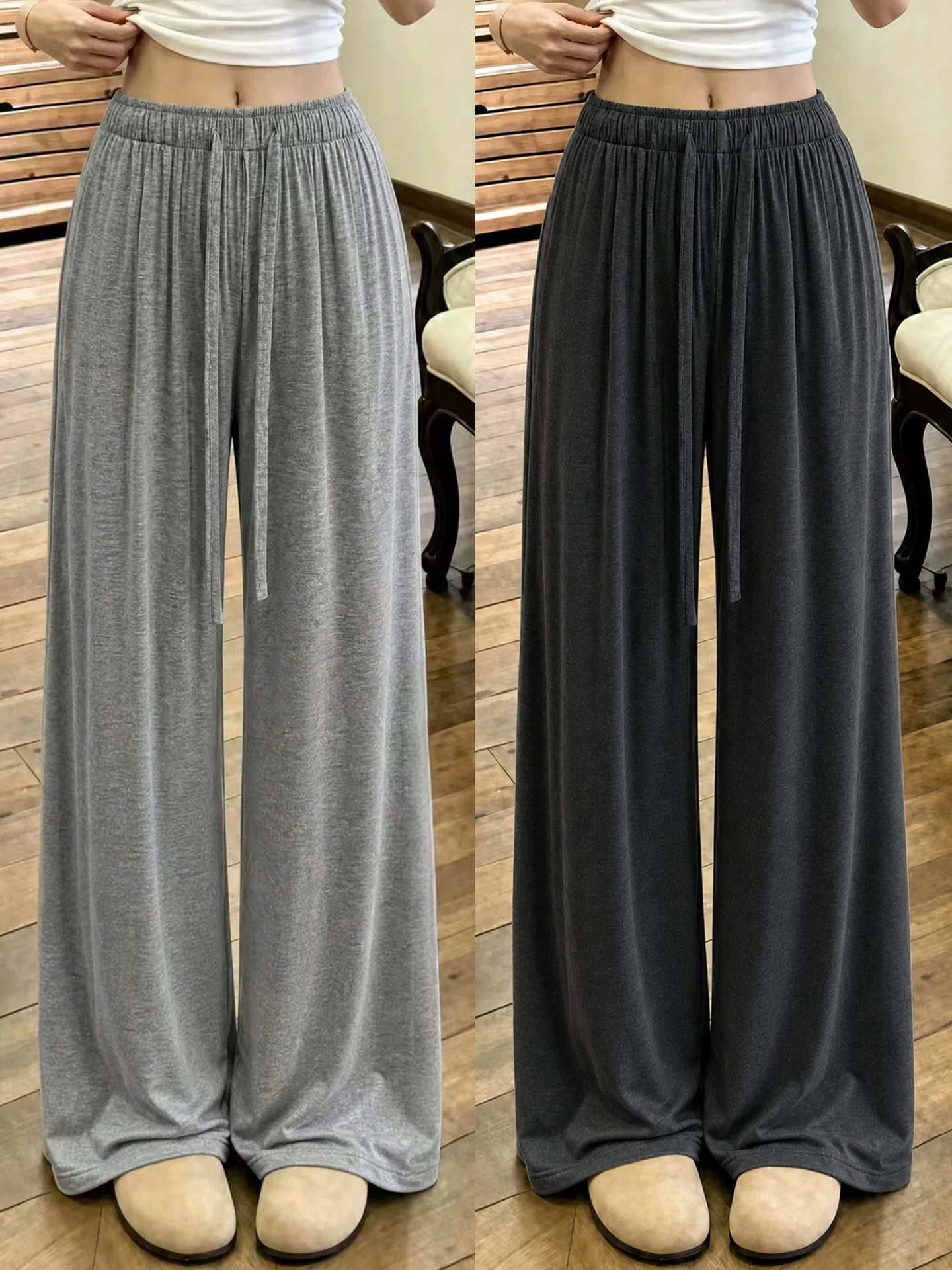 High Waist Modal Wide Leg Pants Women's Thin Drapey Lazy Style Straight Casual Pants Autumn New Arrival Sporty  Color