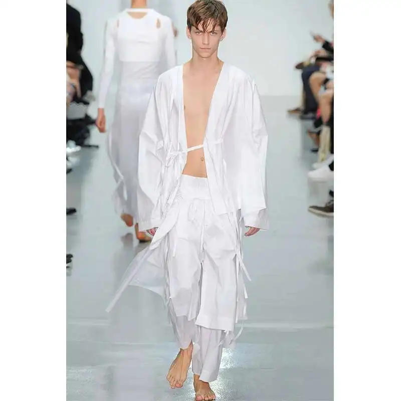 New Leg Large Point Wide Loose Nine White Black Casual Skirt Pants Trendy Men's Personalized