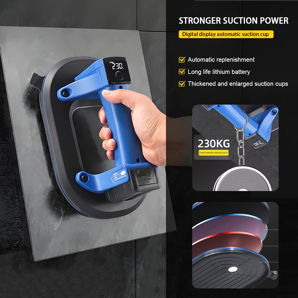Powerful Suction Cup Electric Cordless Vacuum Pump 230KG Heavy Duty Durable Suction Cups for Smooth & Lightly Textured Surfaces