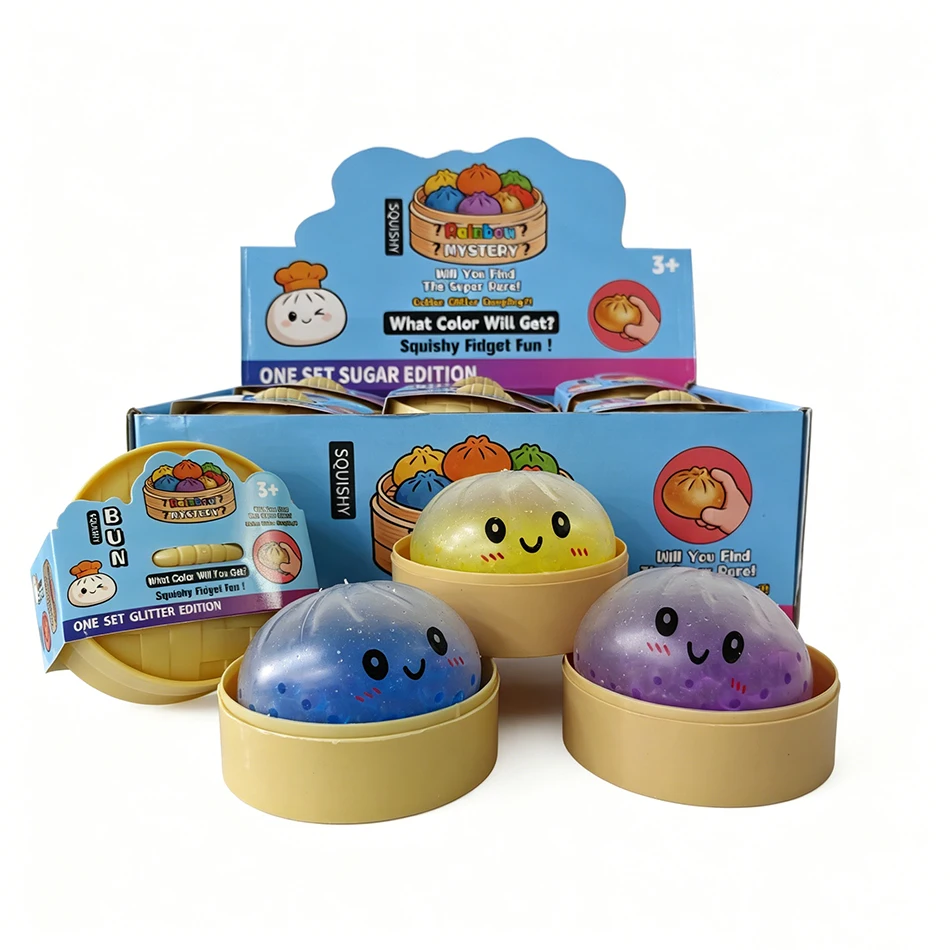 Random Color Beaded Dumpling Squishy Toy Rainbow Mystery Blind Box Bamboo Steamer Squeeze Fidget Toy Party Stress Relief Gift