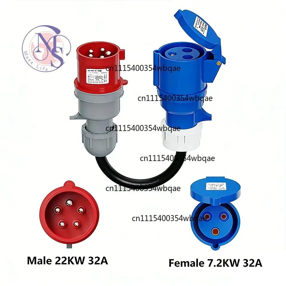 ZOCI-FOR-32A 22KW To 7KW 3Phase to 1Phase EV Charging Adapter CEE Red 5Pin Male To Blue 3Pin Female