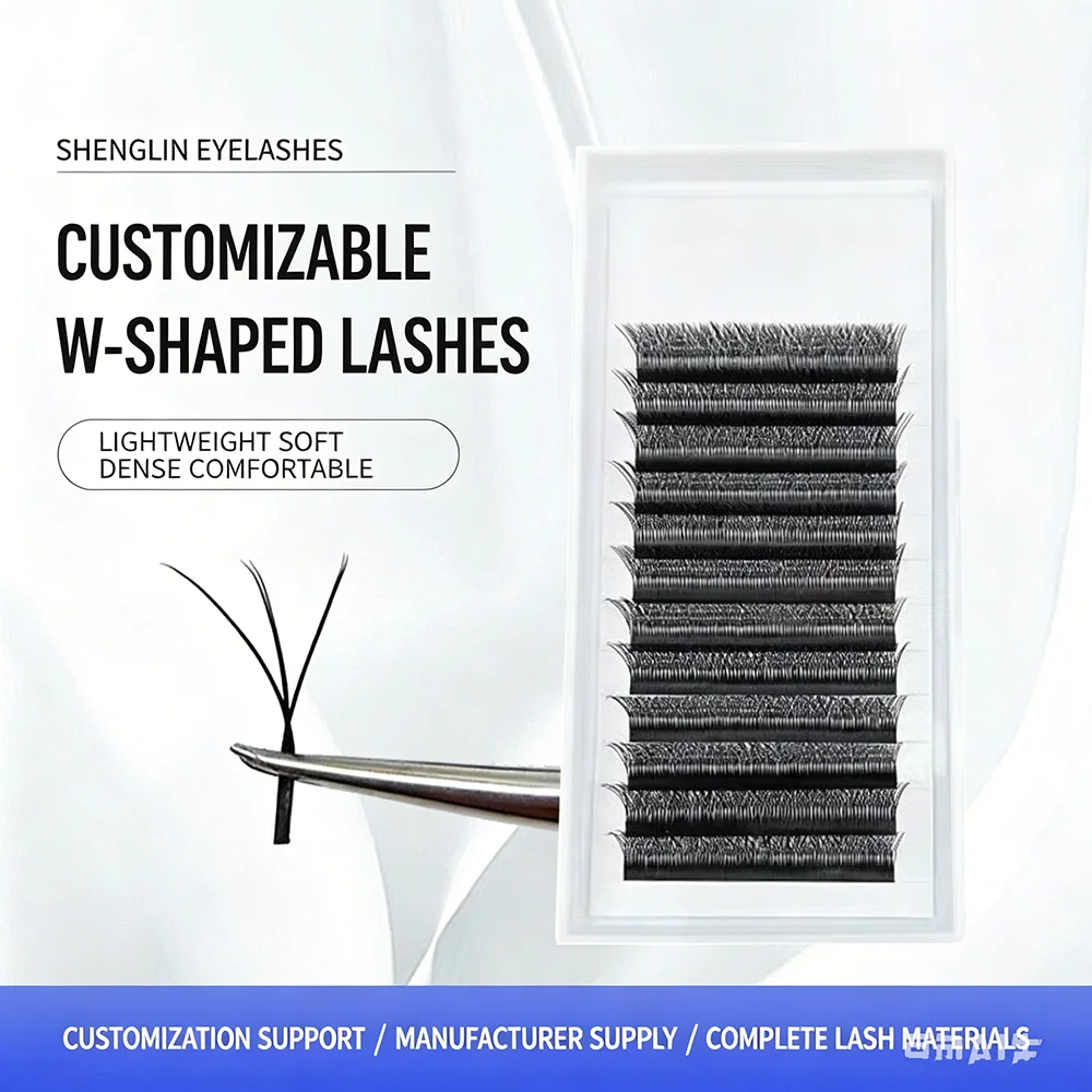 50PCS W Shape Eyelash Extensions Thick Natural Dense Blooming Easy Fan Volume Lashes No Loose Roots