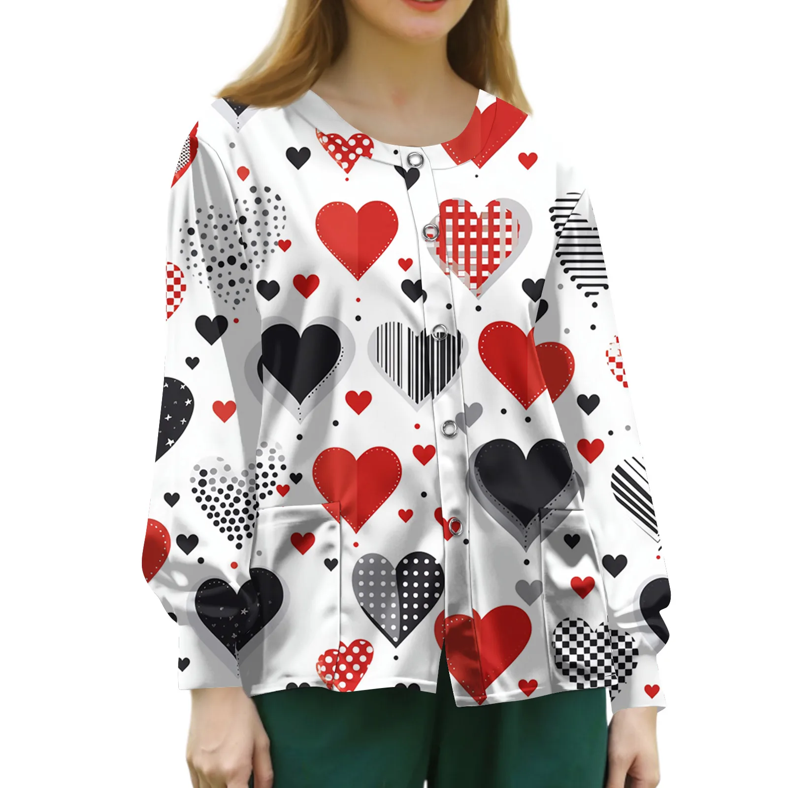 

Женская повседневная однобортная форма с длинными рукавами и принтом ко Дню святого Валентина, медицинская форма, стоматологическая хирургическая форма