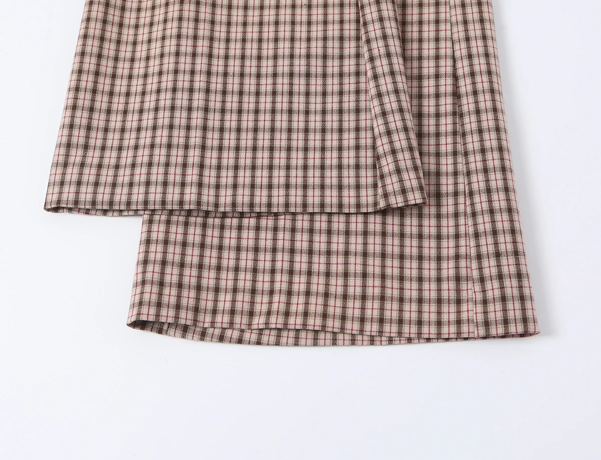 KONDALA Schickes Damen-Herbst-Freizeit-Karomuster-Anzug-Set, schmales Kurzarmhemd + gerade lange Hose mit Reißverschluss, modisch 2026, Vintage-Büro-Set – Detail 21