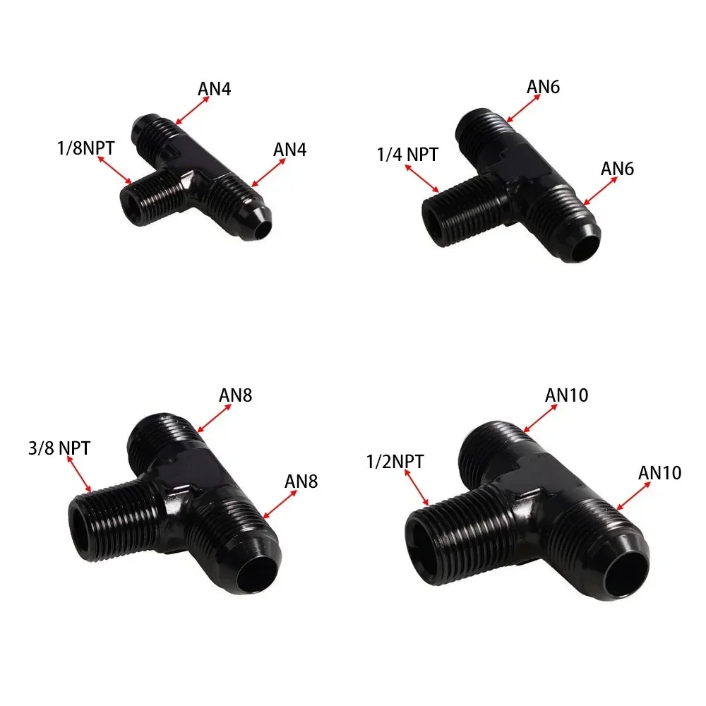 6AN ~ 1/4" NPT, 8AN ~ 3/8" NPT, 10AN ~ 1/2" NPT 티 유니온 T 연료 호스 피팅 어댑터