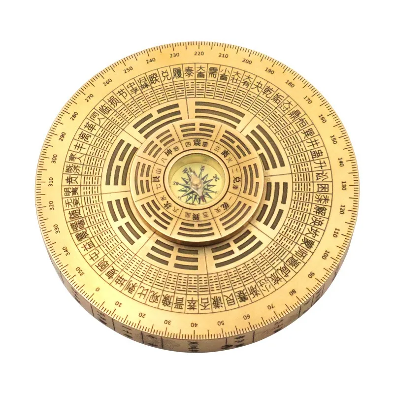 Pure Brass Feng Shui Compass Tai Chi Bagua Fidget Spinner Collectible Hand Toy Rotatable EDC Desktop Ornament Decoration Gift