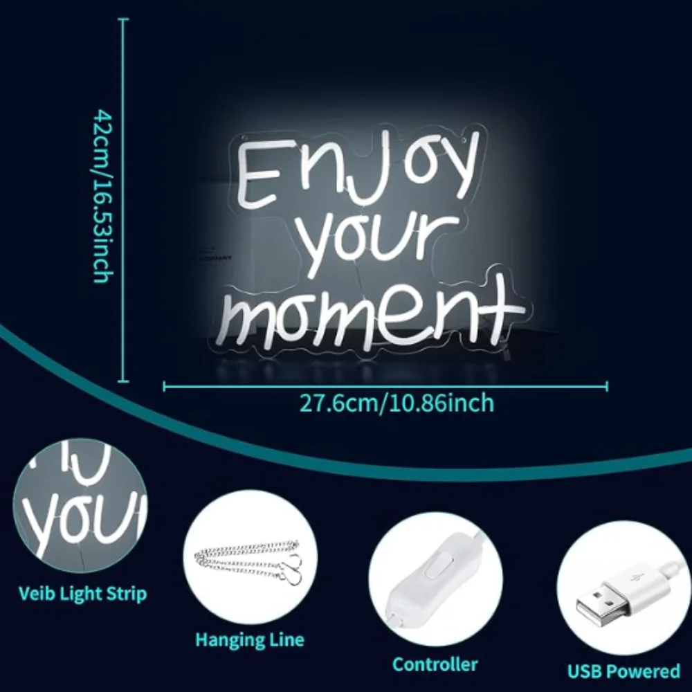 Enjoy Your Moment - Neon Light Logo for Wall Decoration Suitable for Walls Living Rooms Parties, Clubs, Bars - Decorative Items.