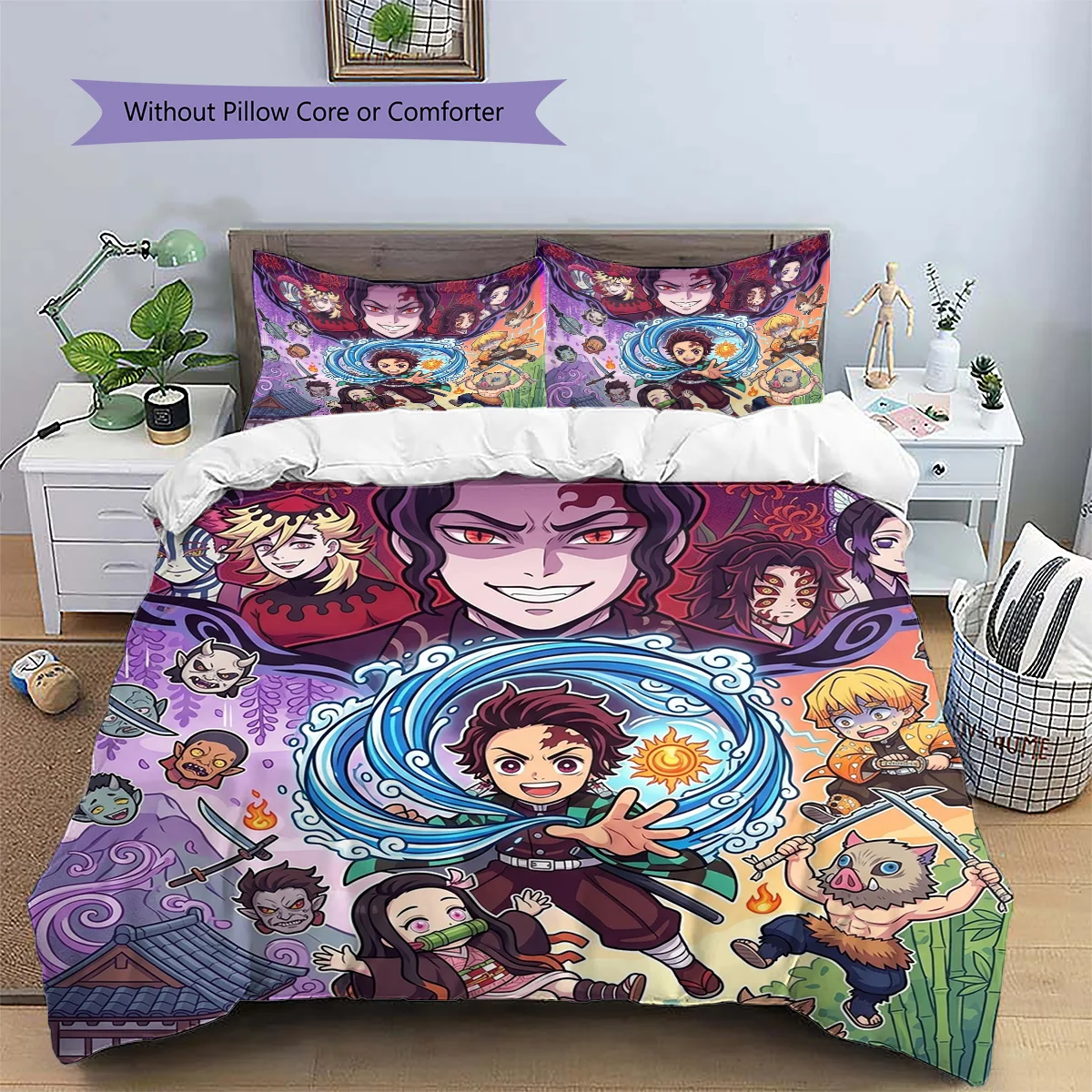 Demon Slayer Tanjiro Patterned Pillowcase & Duvet Cover Set Anime Vibe Bedding Bedroom Decoration Wonderful Fan Gift.-TING