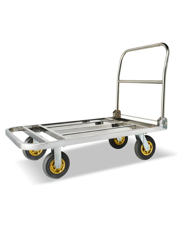 Stainless steel square tube handcart folding silent flatbed truck pulling truck pushing truck small cart towing small cart