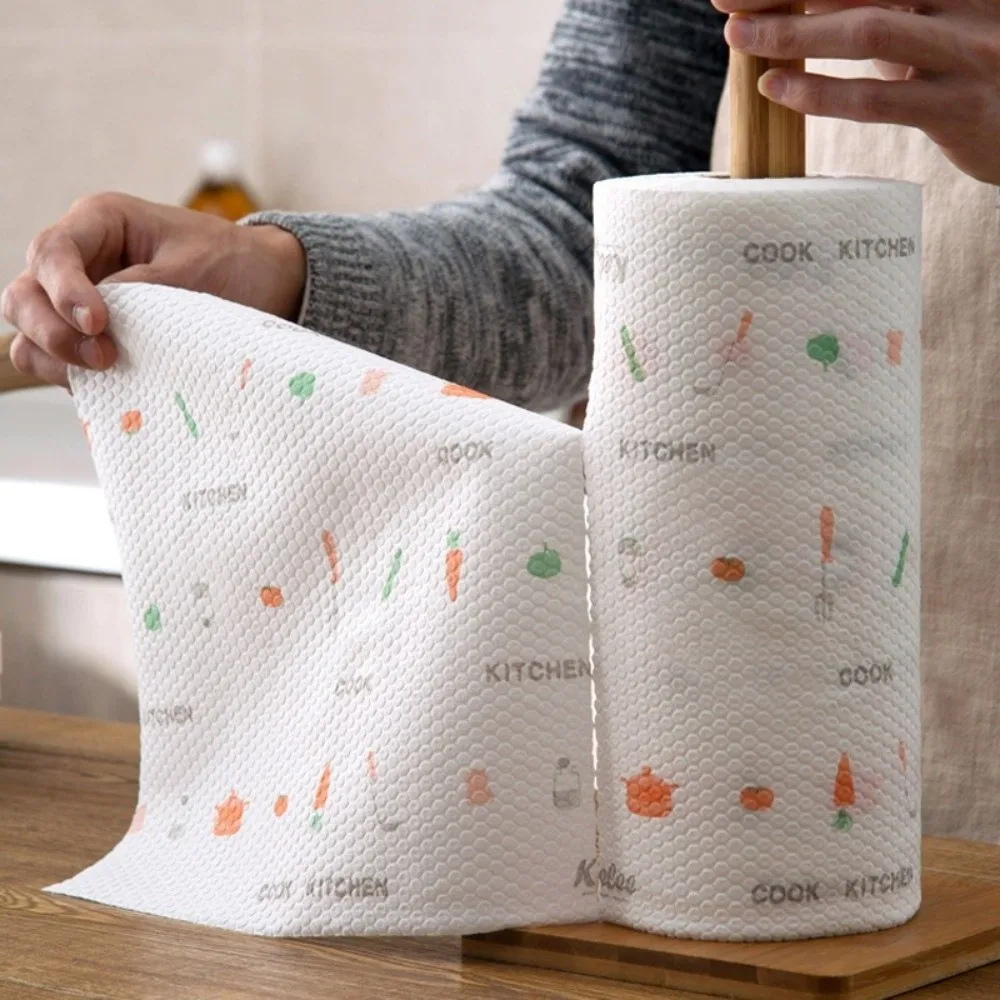 1Roll/400Sheets Non-woven Fabric One-Time Dishcloth Dry Wet Dual-Use Thickened Disposable Lazy Cleaning Rags Degreased Reusable