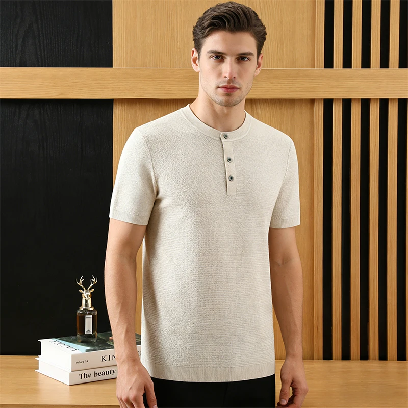 

Мужская летняя футболка 2026 года с коротким рукавом из 100% лиоцелла и льна, трикотажная, с круглым вырезом, повседневная, прохладная, удобная, дышащая, модная, топ-футболка