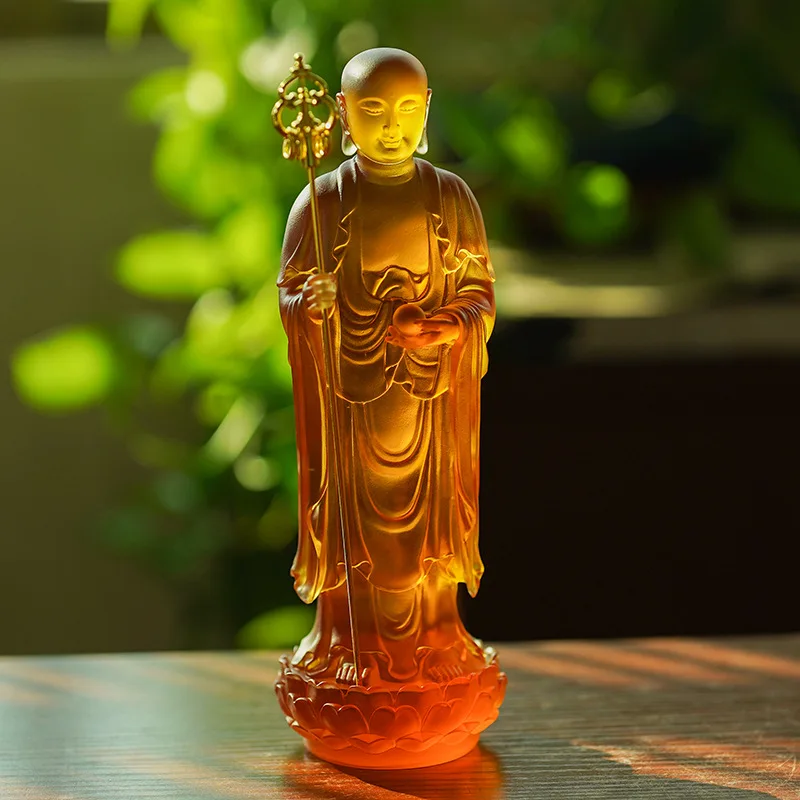 Traditional Glazed Buddha Posture Worship, Ksitigarbha Bodhisattva Standing Statue for Home