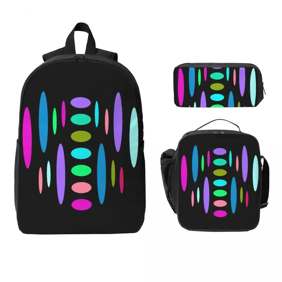 Colorful Ovals Paint Palette Backpack Student Boys Girls BookBag School Bag Shoulder Bags 3ps Insulated Lunch Bag Pencil Case