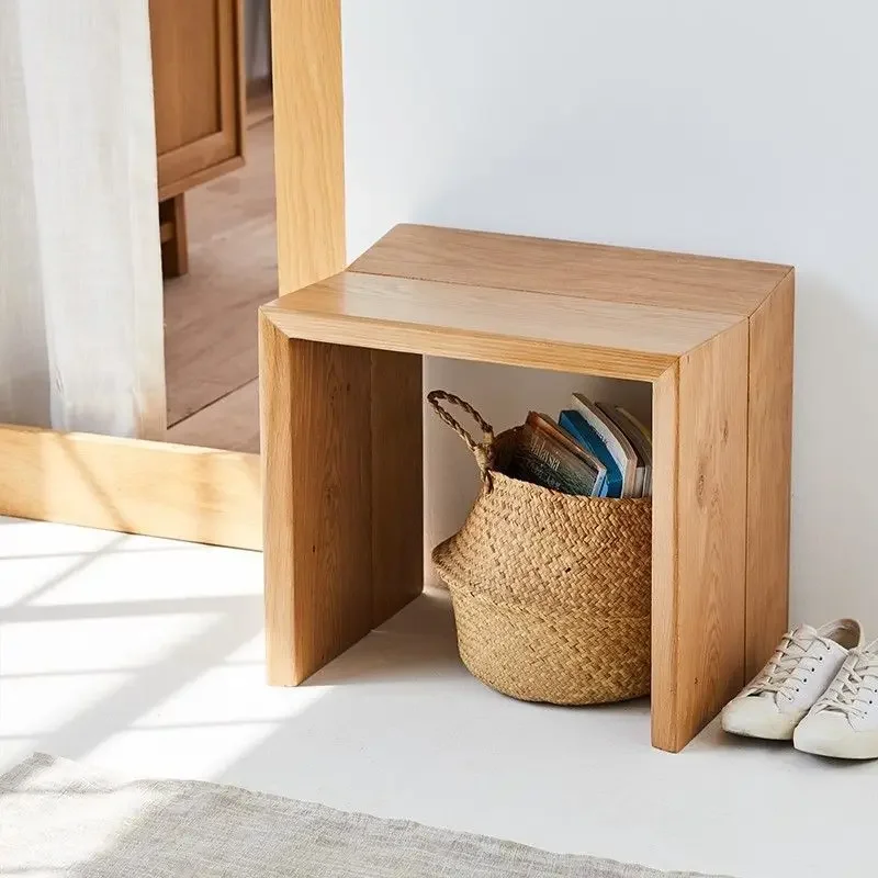 yesNordic Mediterranean Solid Wood Dining Stool Household Log Change Shoes Low Stool Pastoral Style Close To Nature