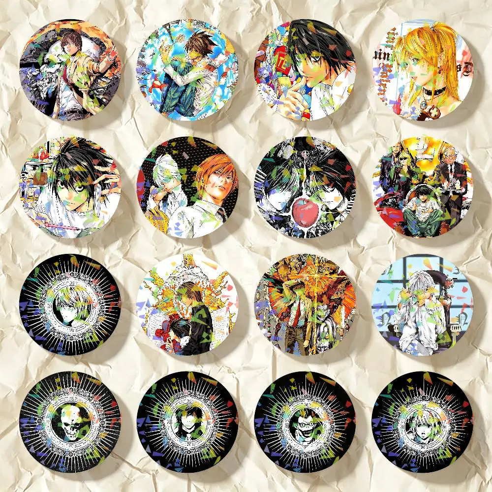 Anime D-Death N-Note Round Badge Lapel Pins for Backpacks Briefcase Laser Brooch Clothes Gifts