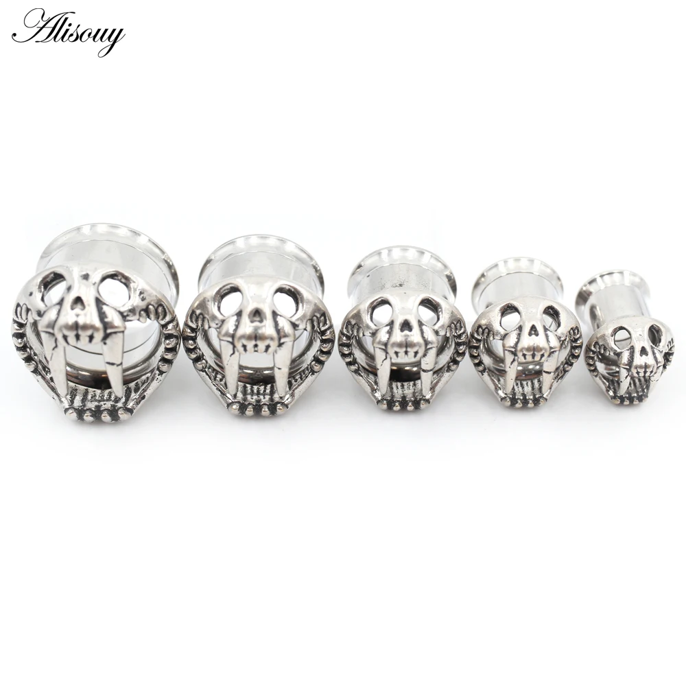 Alisouy 1PC Stainless Steel Face Mask Snake Fang Ear Flesh Tunnels Plugs Expander Stretcher Flared Gauges Piercing Body Jewelry