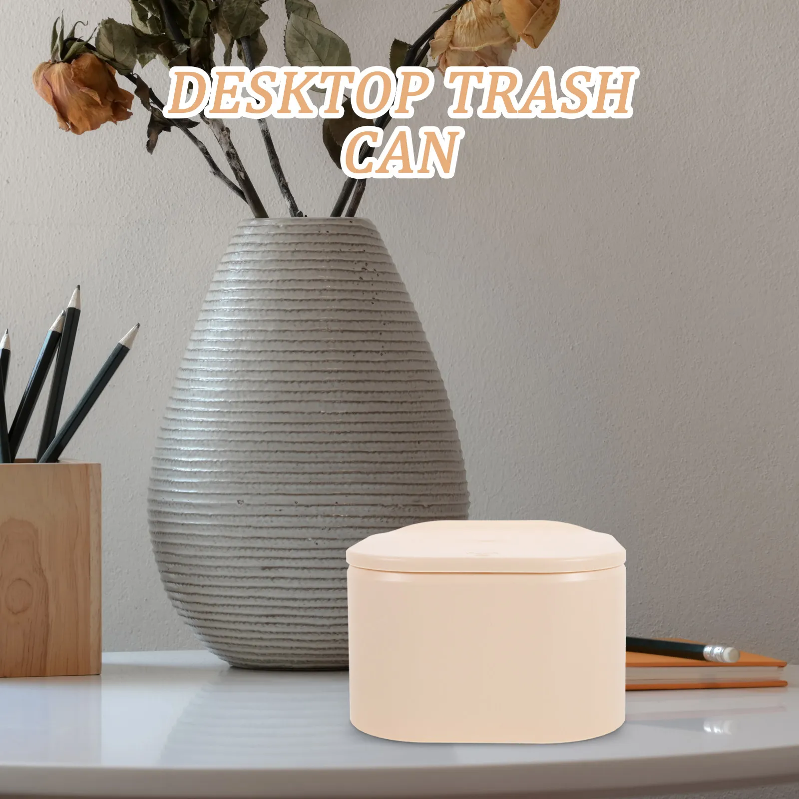 

Desktop Trash Can Small Press Lid Lidded Trash Bin Compact Tabletop Garbage Container Office Bedroom Kitchen Use