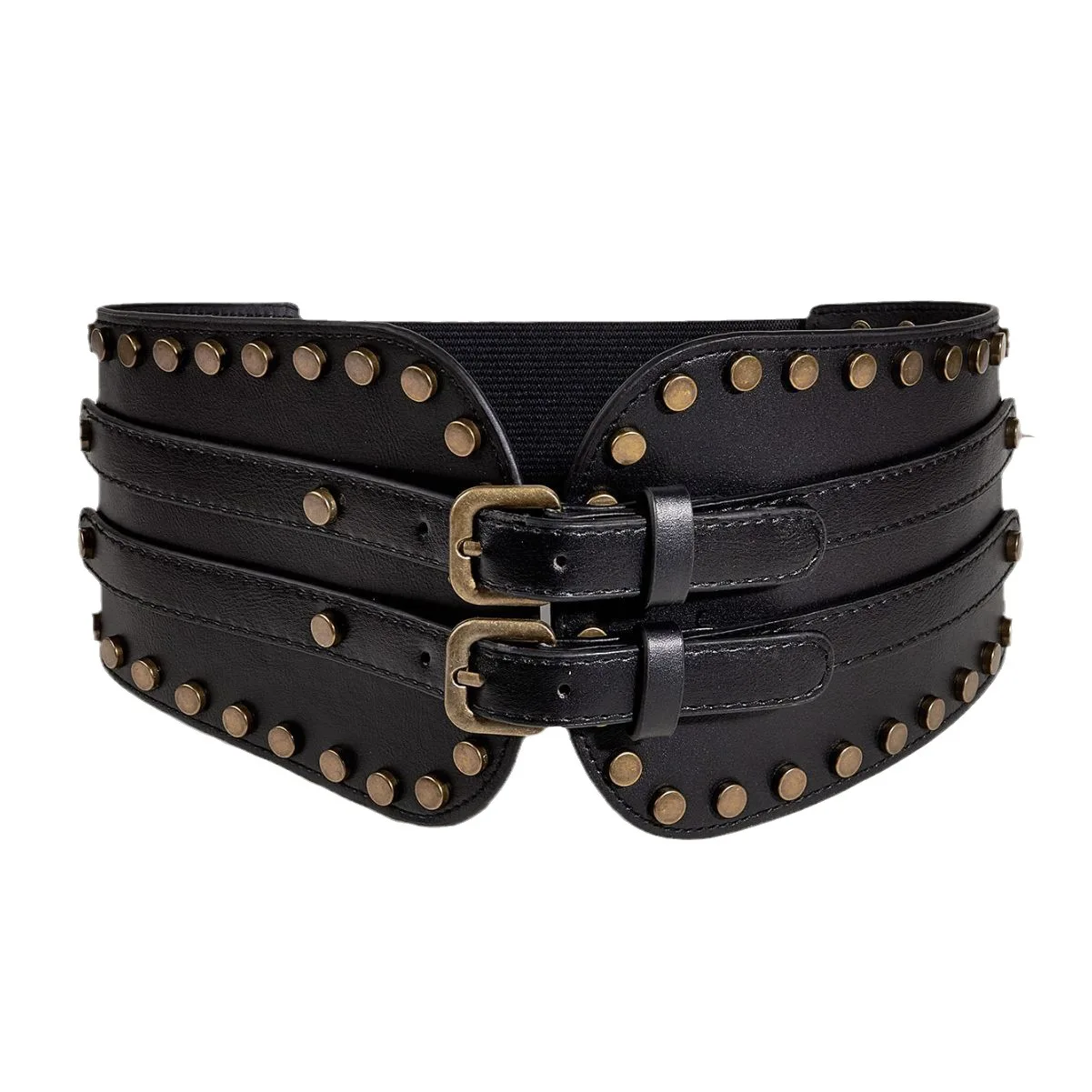 pattern three-button waist seal with outer wear for women's decoration, body slimming, retro metal buckle elastic waist