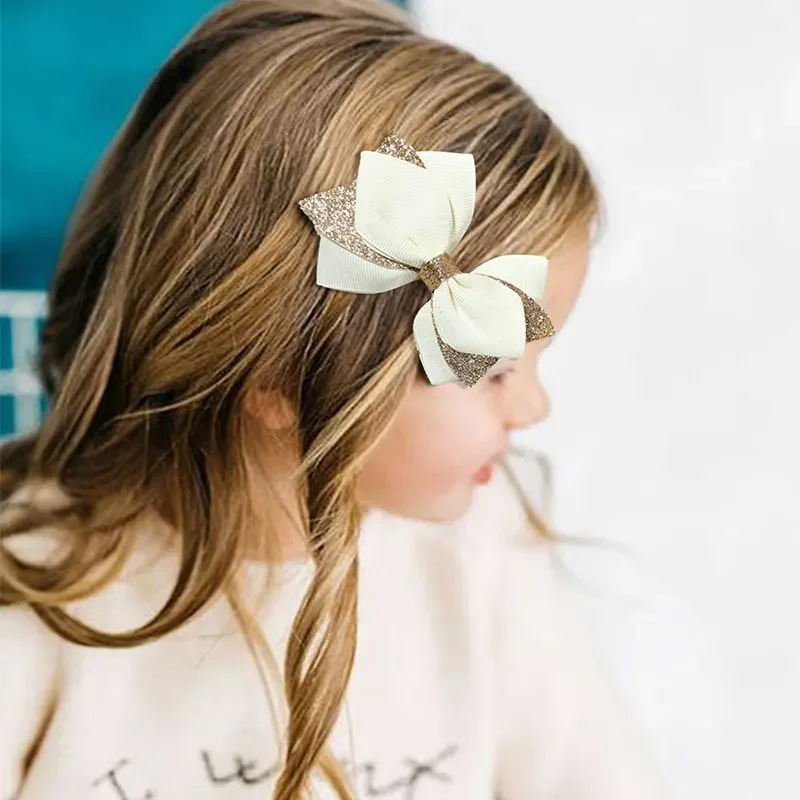 Two layers Glitter Hairpins For Girls Delicate Ribbon Hair Bow Clip Kids Barrettes Headwear Hairgrips Hair Accessories