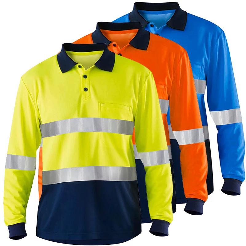 Outdoor Work Shirts with High Visibility Reflective Stripes Long Sleeve Hi Vis Shirt Two Tone Workwear