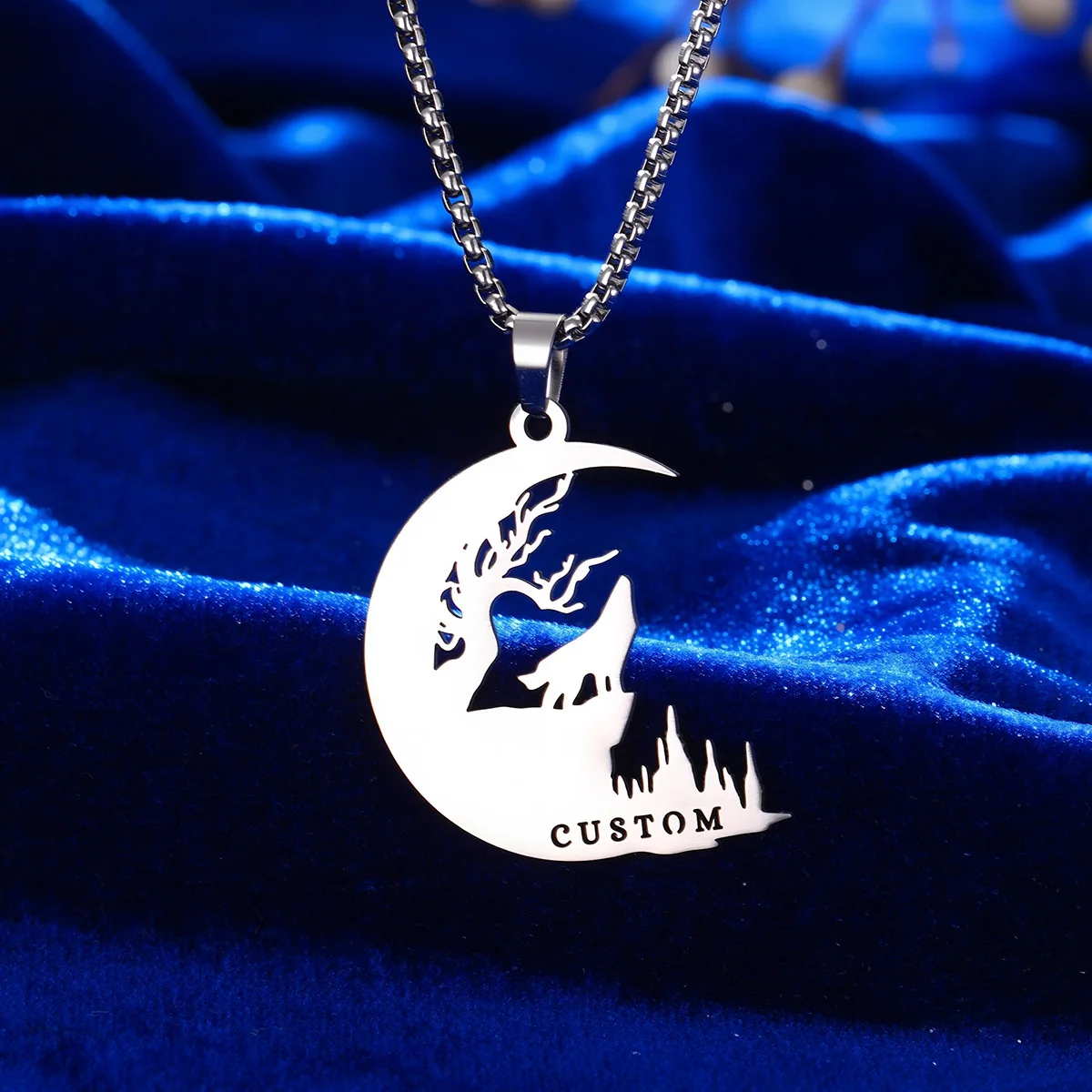 Custom Moon Western Cowboy Animal Necklace For Women Men Stainless Steel  Gold Color Mountain Ranch Scenery Chain  Jewelry Gift