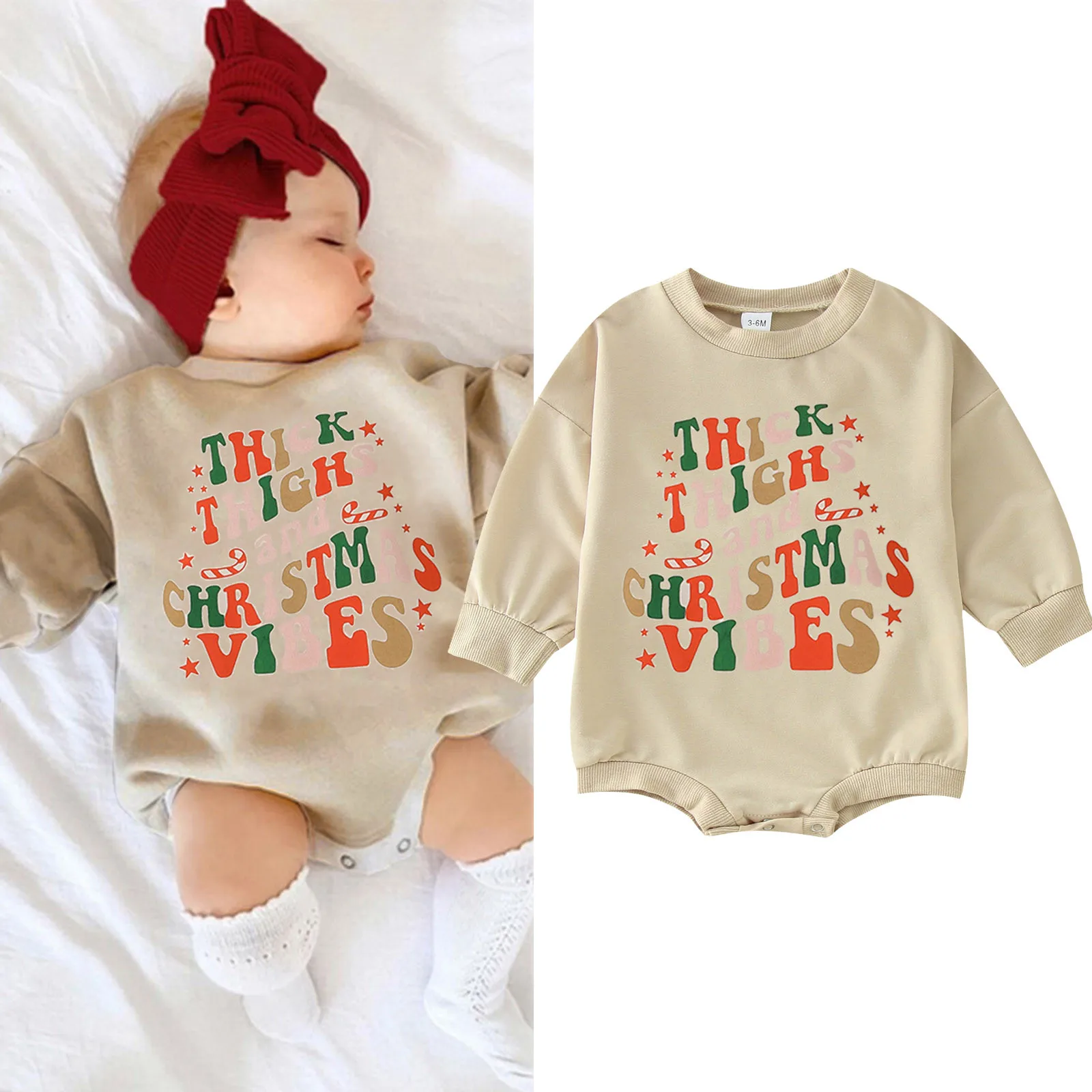 

0-18M Newborn Baby Boys Girls Christmas Romper Letter Print Long Sleeve Sweatshirt Jumpsuit Xmas Clothing Fall Winter Playsuit