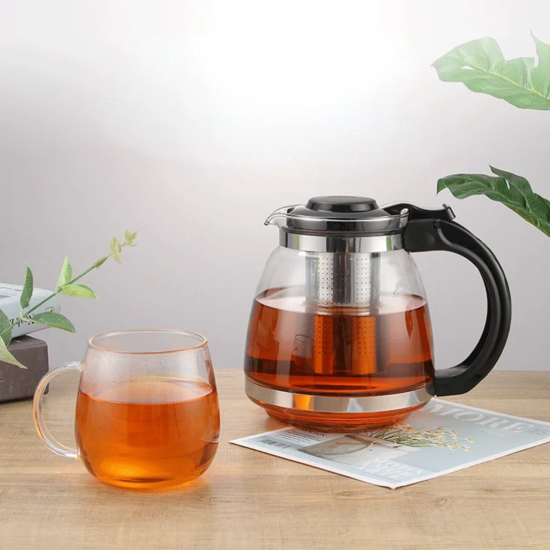 1.5L Glass Boiling Teapot Home Office Thickened Heat-resistant and High-temperature Resistant Kettle with Filter Tea Pot