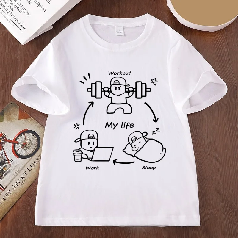 Funny My Life Graphic T Shirts Sleep Work Workout T-shirts Casual Round Neck Printed Cotton Tshirt Unisex Short Sleeve Clothing