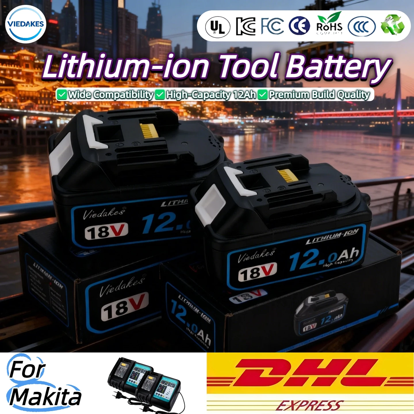 

10.8V 8.0/10.0/12.0Ah Fast-Charging Battery Compatible with for Makita - BL1013 3500 Cycles