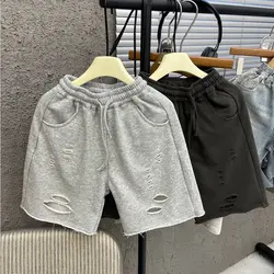 2025 Summer Children's New Korean Style Elastic Waisted Ripped Pants Handsome Boys' Versatile Loose Wide Leg Pant Shorts