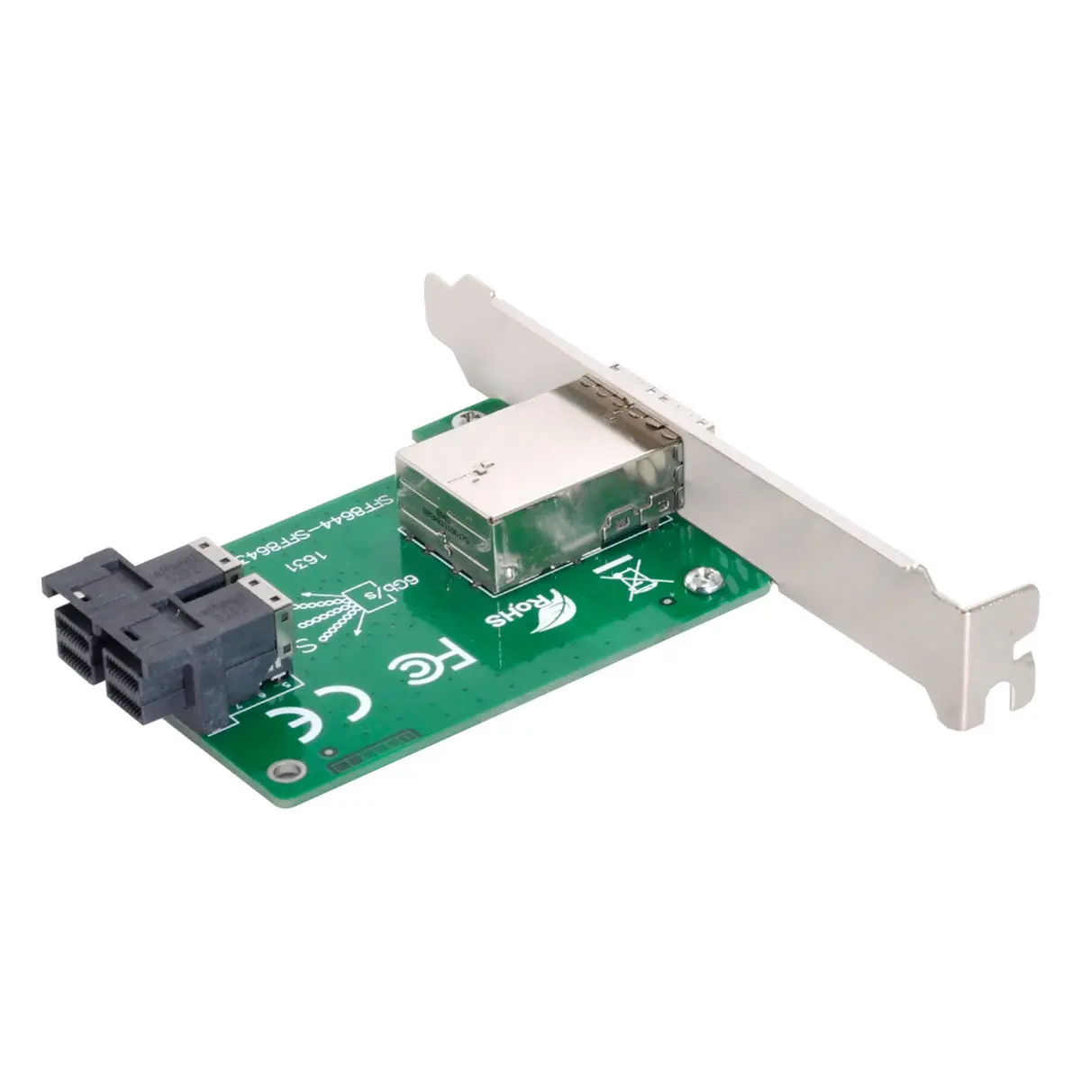 Cablecc  Mini SAS Dual Ports HD SFF-8644 To Internal SAS  SFF-8643 HD PCBA Female Adapter With Low Profile Bracket