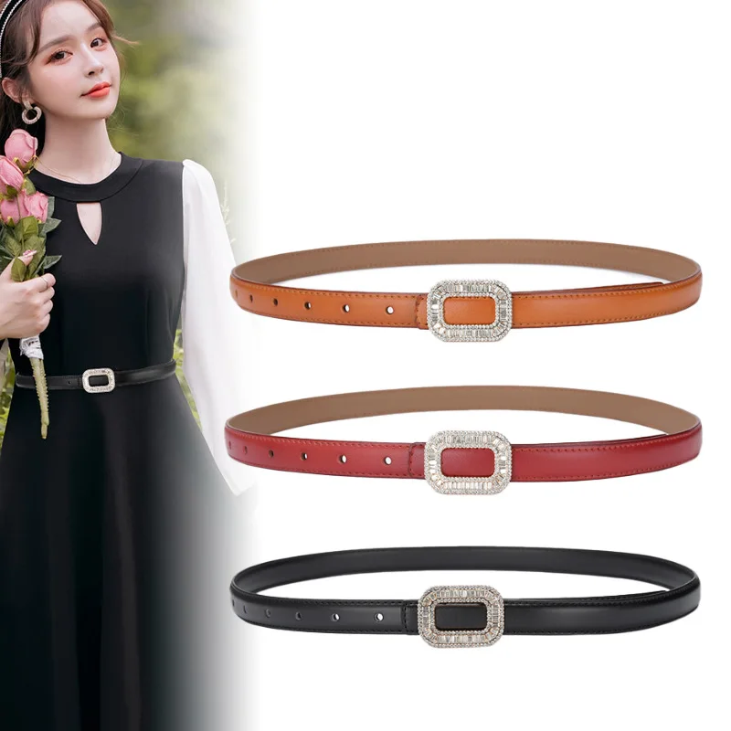 Women's Fashion Genuine Leather Belts High Quality Gold Buckle Best Matching Dress Jeans Belts For Woman