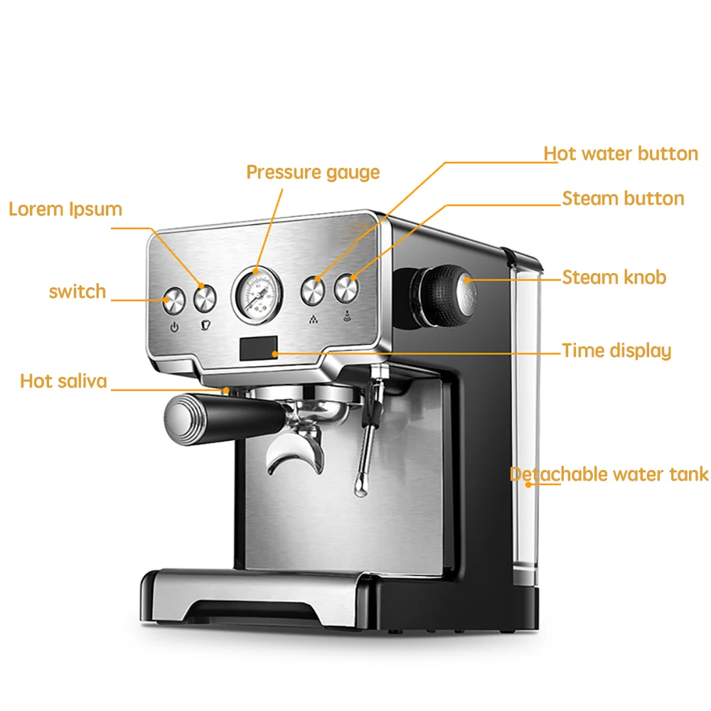 Espresso Machine Crm3605 Stainless Steel Italian Coffee Maker 15bar Home Semi-Automatic Pump Type Coffee Machine 220v 1450w