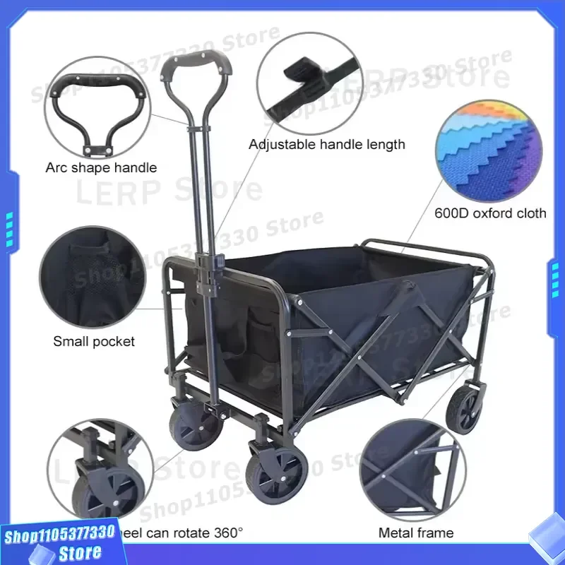 Heavy Duty Foldable Outdoor Camping Wagon Trolley For Fishing Shopping Grocery Kids Children Picnic Beach Cart Foldable Heavy