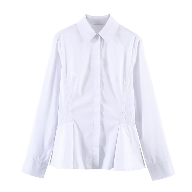 

2026 Spring New Style Women's Shirt White Long Sleeve Dress-Style Hem Pleated Decorative Poplin Shirt Casual Fashion Personalize