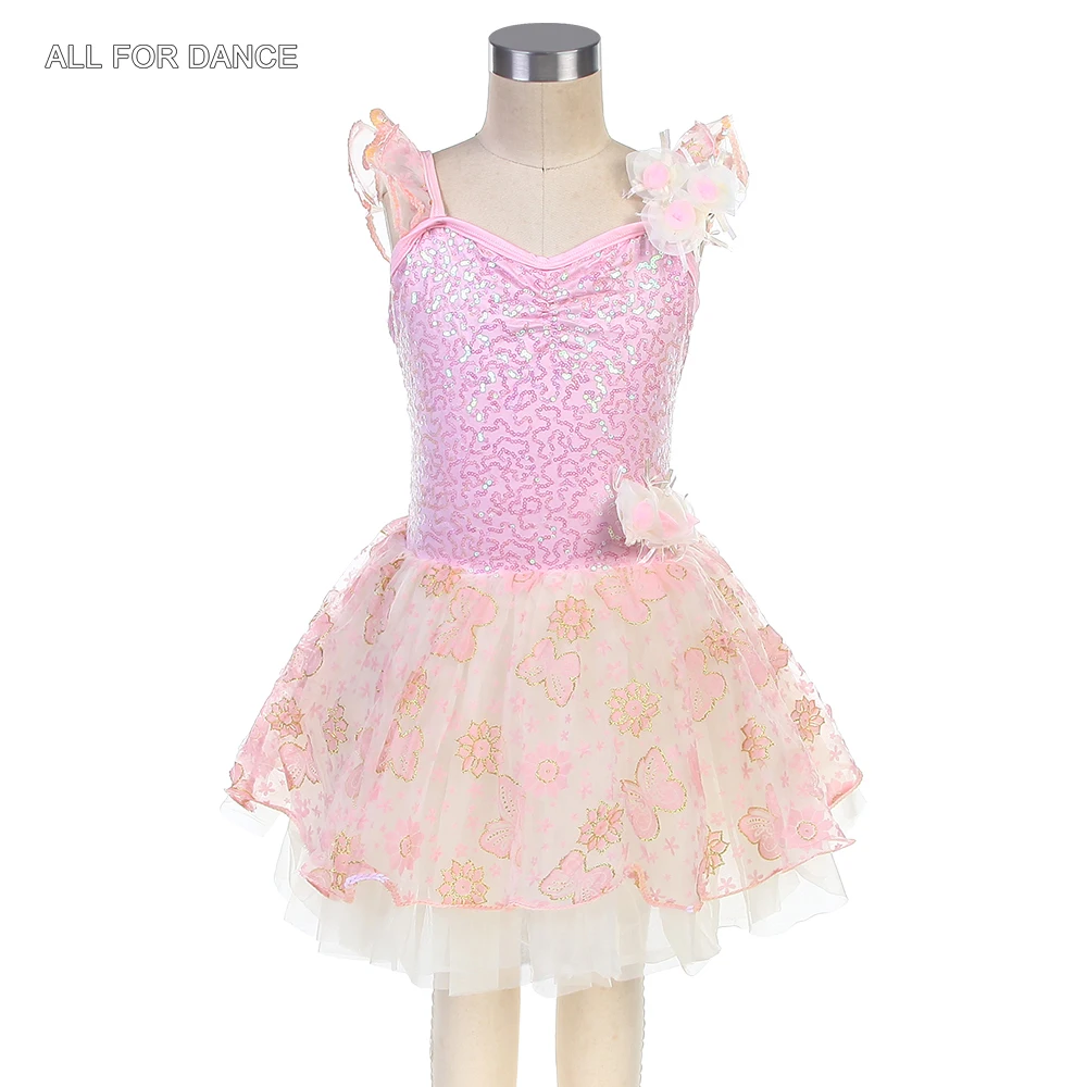 

16101 New Design Off Shoulder Pink Sequin Spandex Bodice Ballet Costume Tutu Girls Stage Performance Dance Tutu