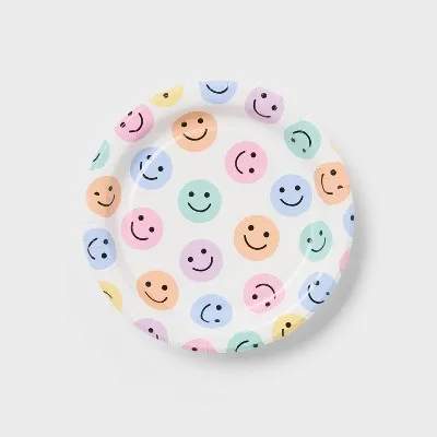 20ct Multicolor Smiles Snack Paper Plates - "for Parties, Events and Everyday Meals