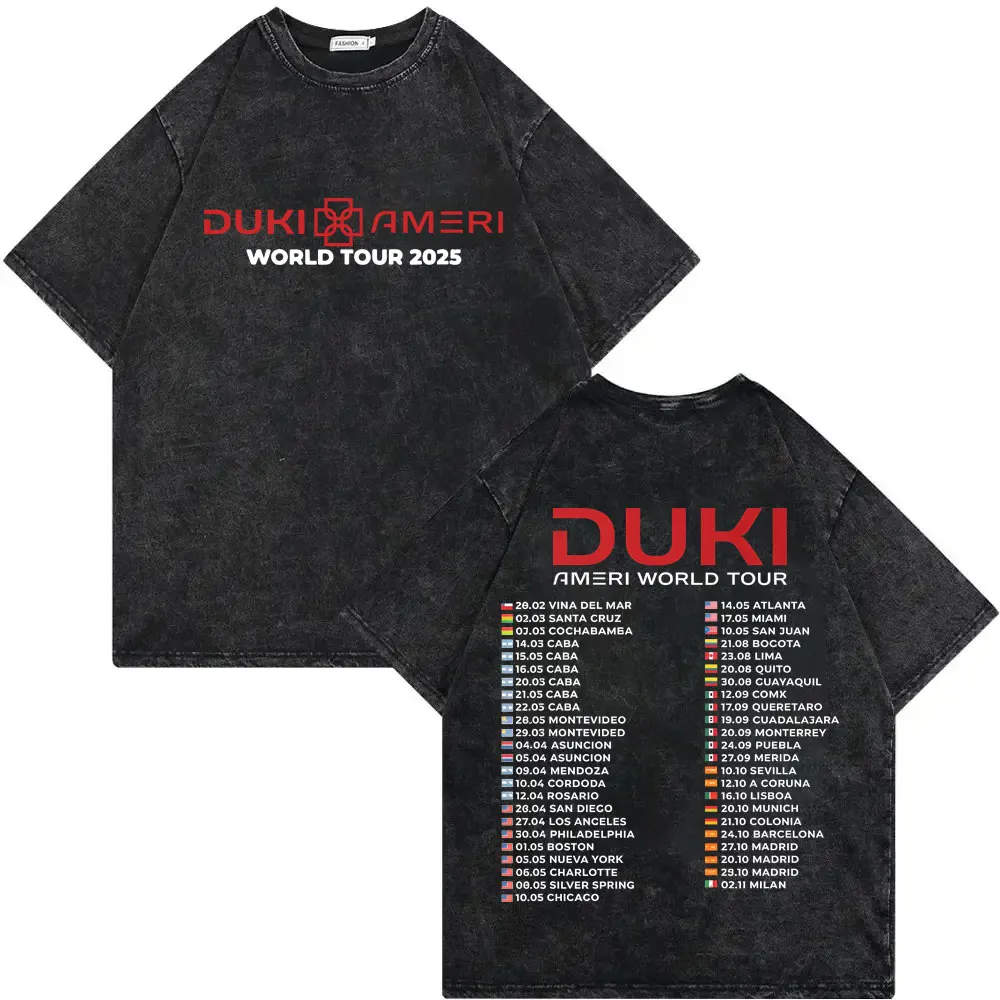 

Rapper Duki Ameri World Tour 2025 T Shirt Men Women Fashion Hip Hop Vintage Washed T-shirt Summer Casual Short Sleeve T-shirts