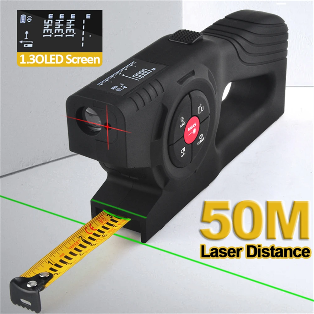 

T1 Digital Tape Measure Professional Accurate Measuring Tool Green Laser E-Paper Measuring List Measurements Range Laser 0.2-50m