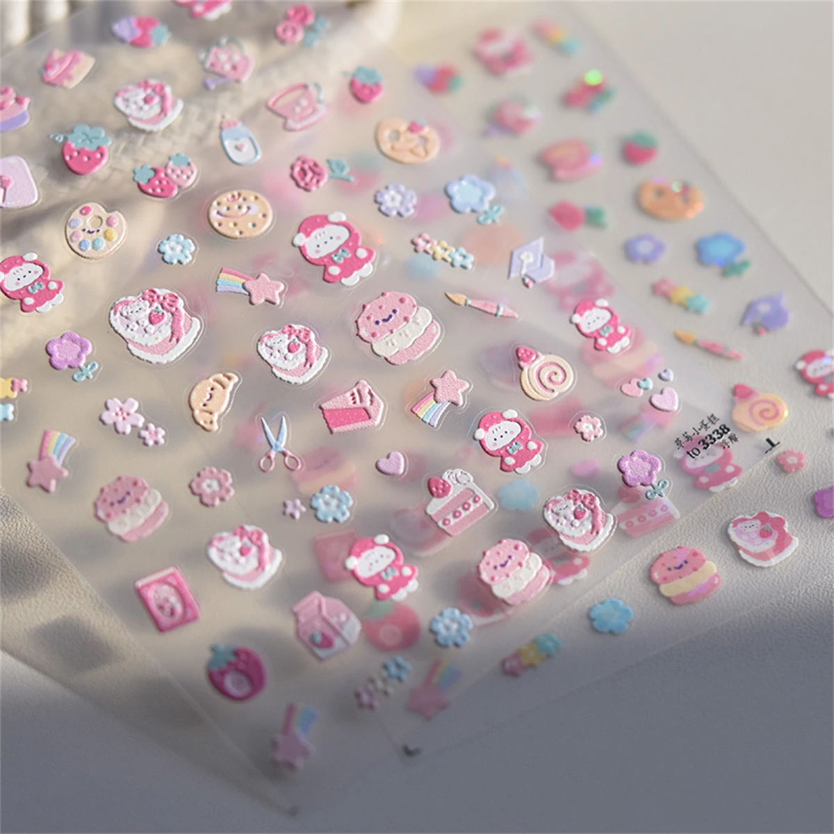 1pcs 5D Relief Pink Japanese Candy Nail Art Kawaii Stickers Cartoon Candy Adhesive Transfer Nail Decoration Slider Decals DIY