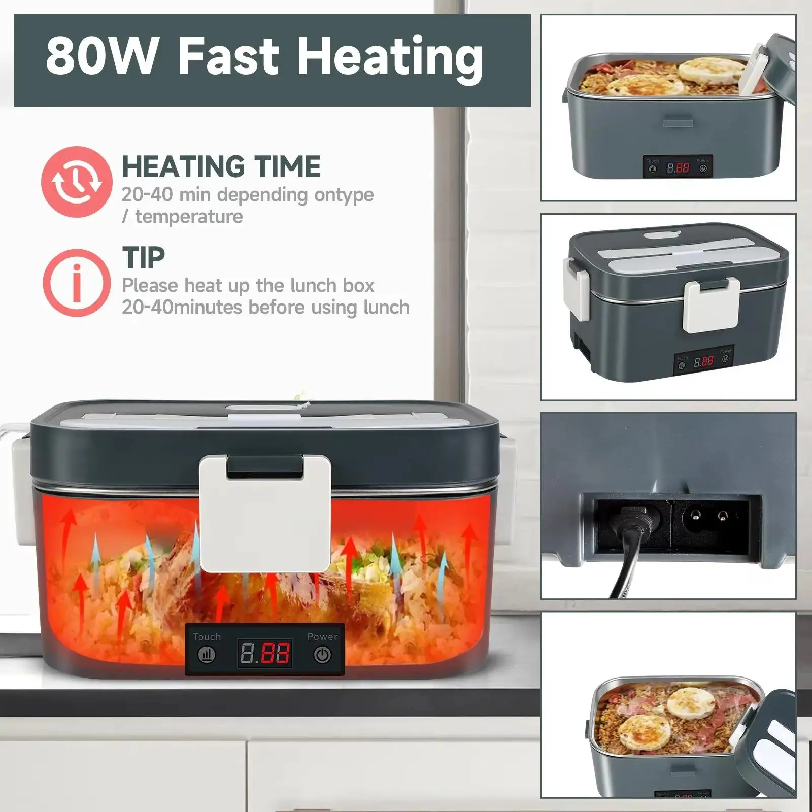 Electric Lunch Box, Heated Lunch Box, Plug-in, Keeps Warm and Heats, 2-in-1 for Home and Car Use, Multifunctional