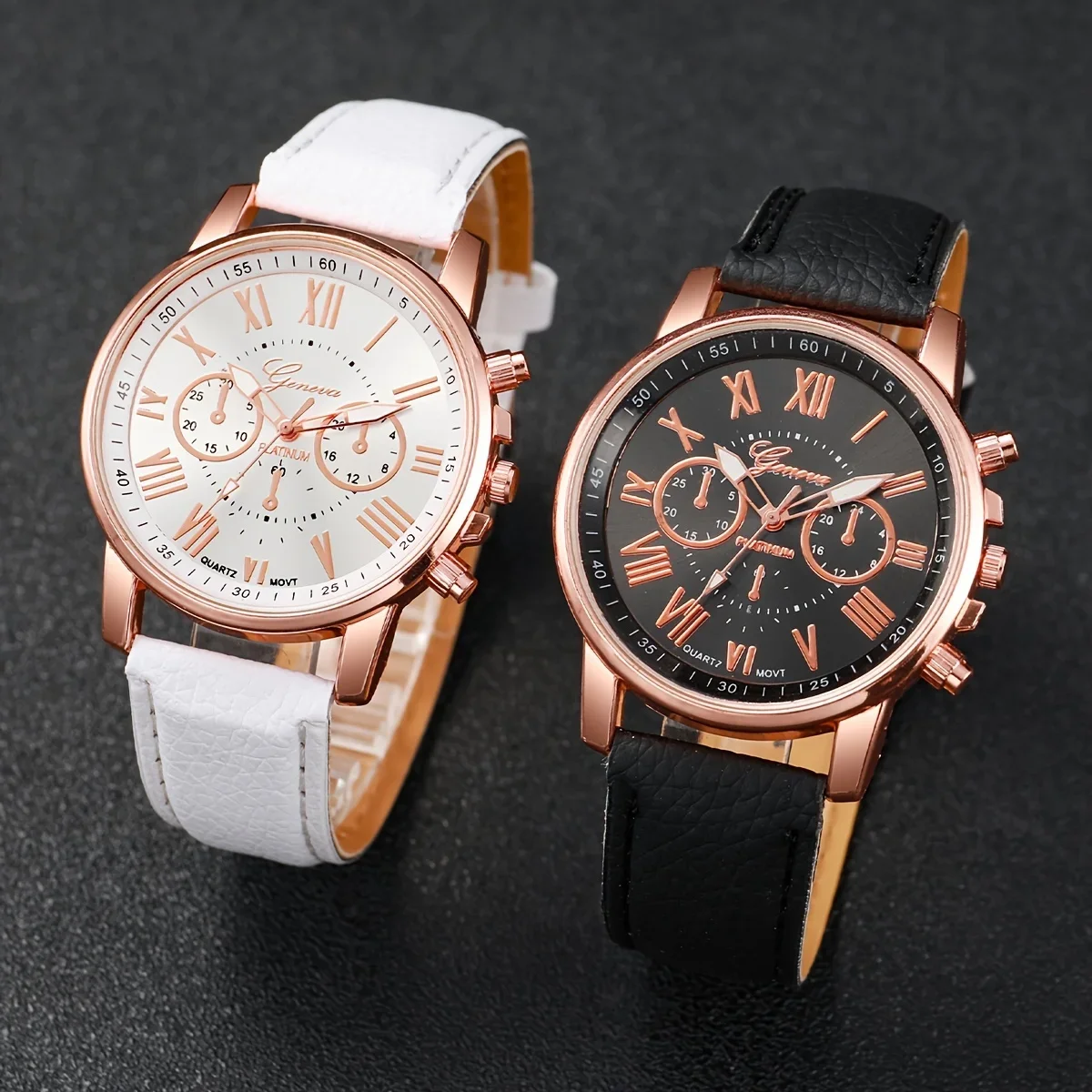 Elegant Women'S Quartz Wristwatch Set - 2Pcs, Casual Roman Numerals & Pu Leather Strap, Fashion Analog Display