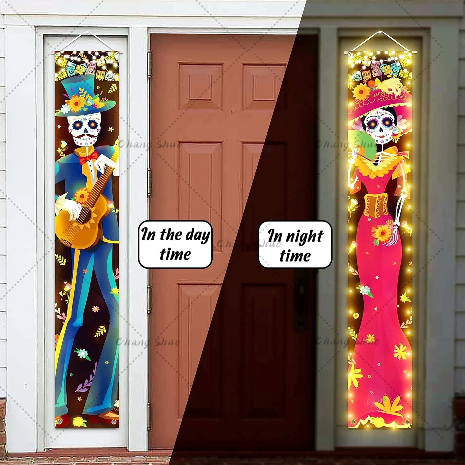 Halloween Glowing Porch Indoor Day Of The Dead Couplet Decorations 2 Pieces Sign Banner Decorations Outdoor Wall Door