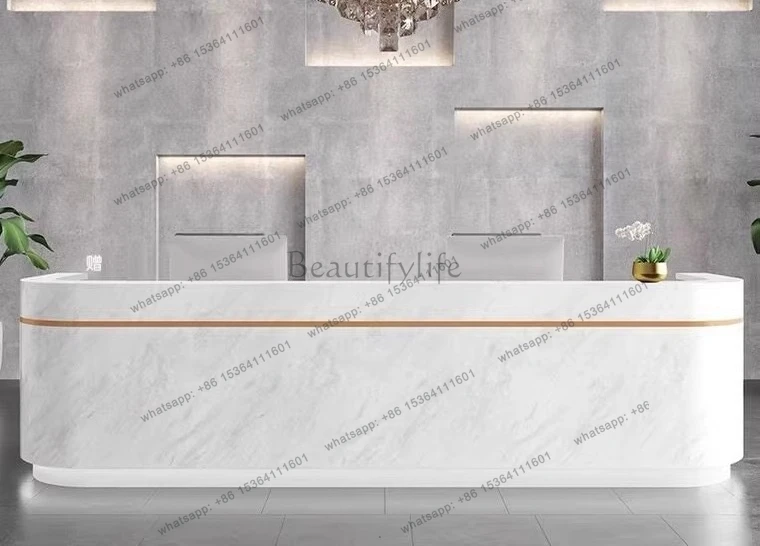 Imitation marble reception desk fashion paint beauty salon counter curved desk custom