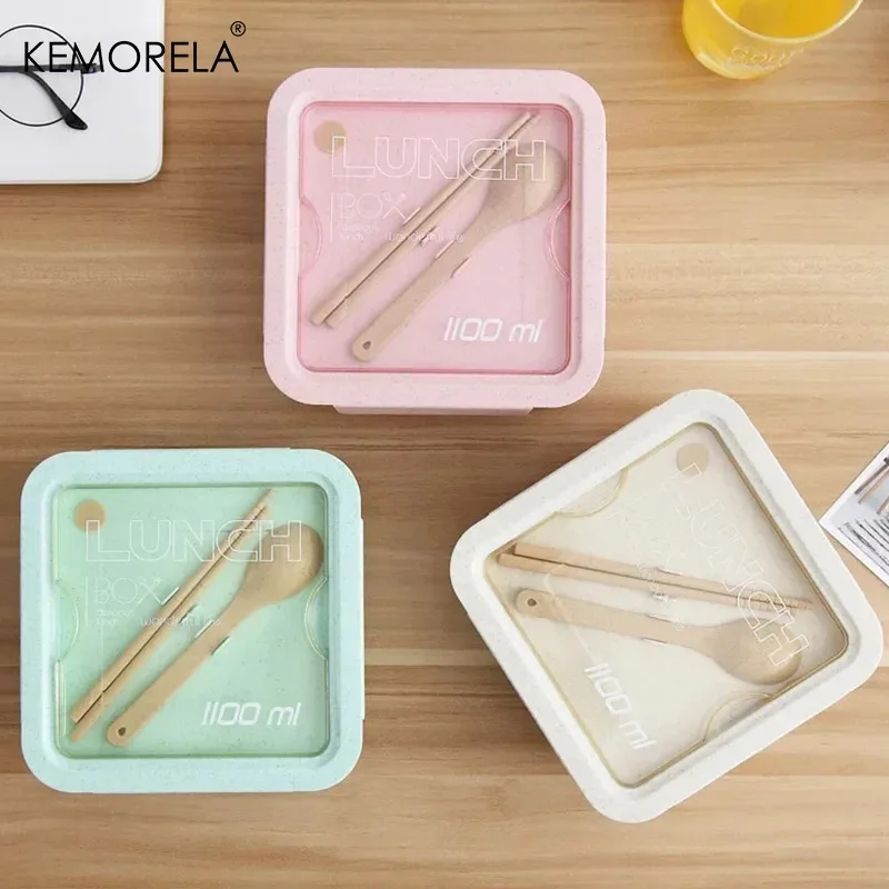 Wheat Straw Lunch Box Healthy BPA Free Bento Boxes Microwave Dinnerware Food Storage Container Soup Cup Lunch Box for Kids
