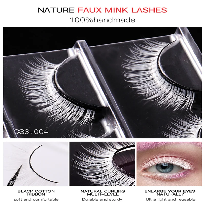 3-Pairs الرموش الصناعية البيضاء والملونة عطلة نمط DIY المرحلة ماكياج للحزب تعزيز نداء العين #6