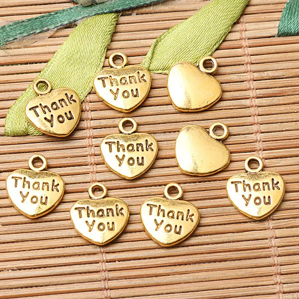 

30pcs 12*10mm Dark Gold Color Heart Shaped "Thank You" Charms EF2617 Charms for Jewelry Making