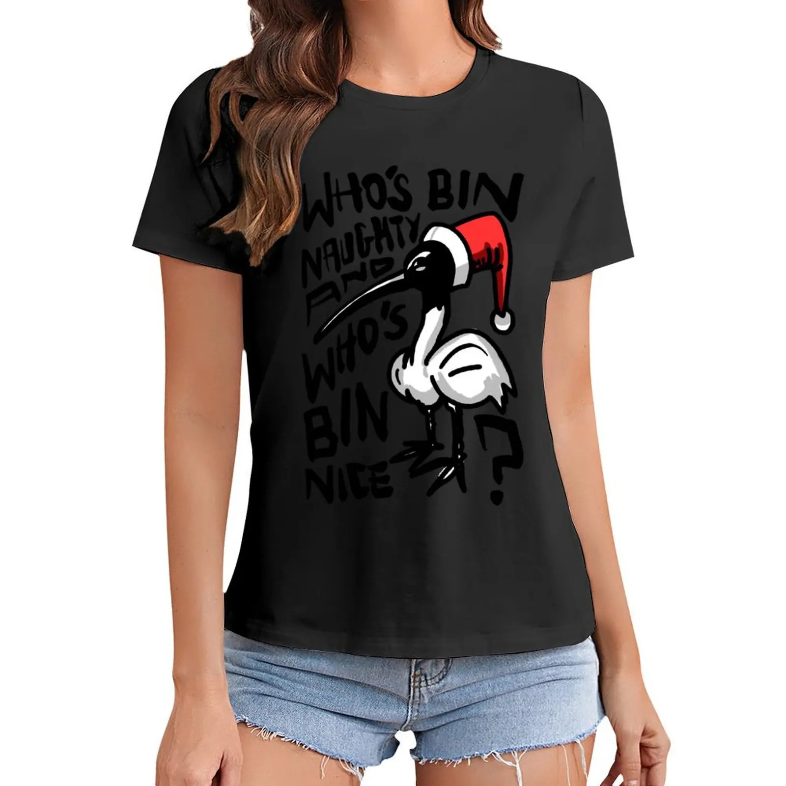 

Christmas Bin Chicken T Shirt - Australian Bin Chicken Christmas Themed Tee with quote Who's Bin Naughty featuring an Au T-Shirt