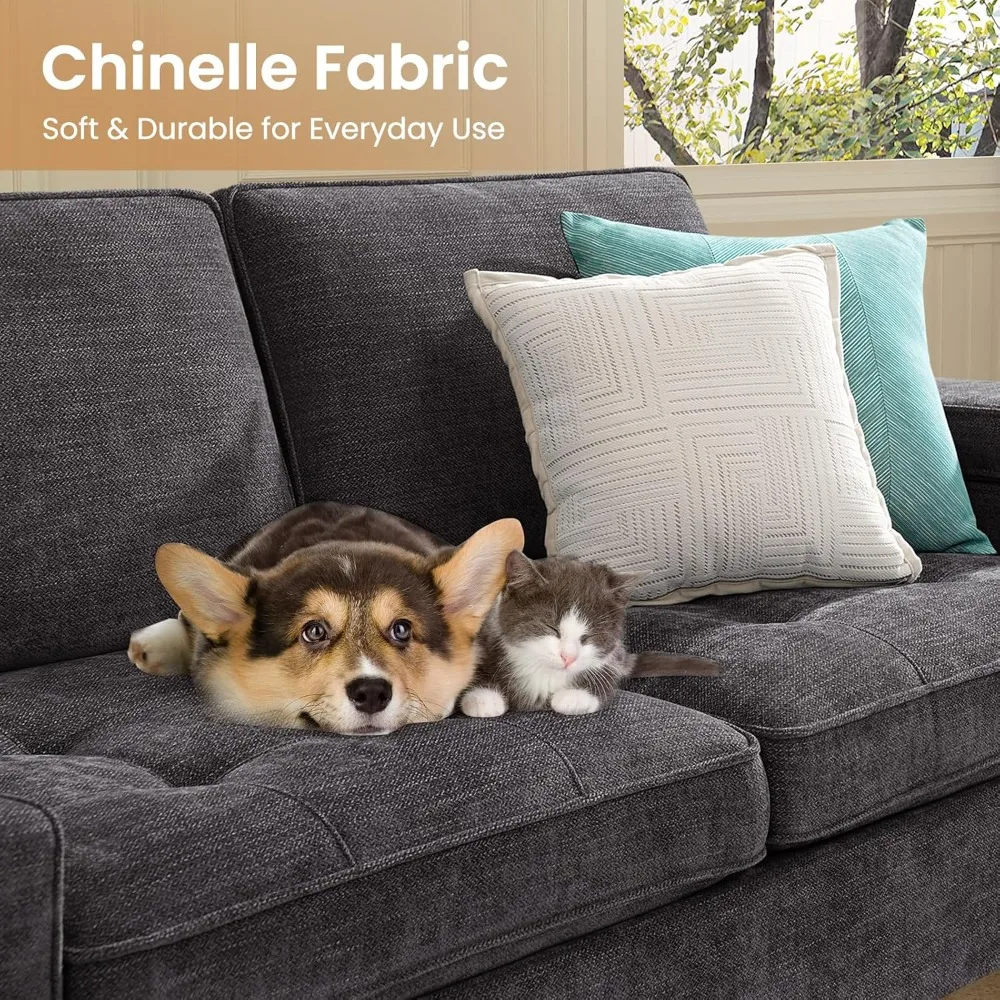 أريكة حديثة بمقعدين من الشنيل مع مسند ذراع تخزين قابل للتعديل وحاملات أكواب ومنافذ USB/Type-C لغرفة المعيشة #6